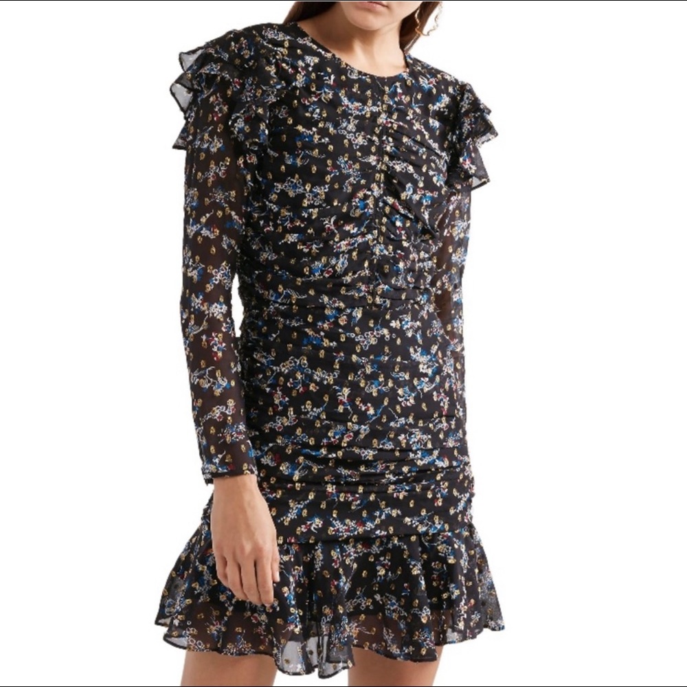 Veronica Beard Parc Ruched Floral Silk Dress 4